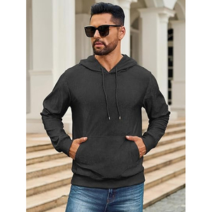 Sudadera con Capucha de Alta Calidad para Hombre, Estilo Hip Hop Urbano, Diseño Sólido, 100% Algodón Felpa, Ecológica, Talla XL Plus - Product Image 2