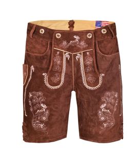 2025 personalizado ligero bávaro Real gamuza cuero Lederhosen hombres bordado medio juego tirantes pantalones cortos botón Fly - Product Image 3