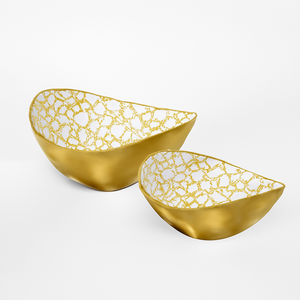 Cuenco de acero recubierto de esmalte con patrón de craquelado blanco y dorado, cuencos decorativos para postres, vajilla de lujo, cuencos elegantes - Product Image 3