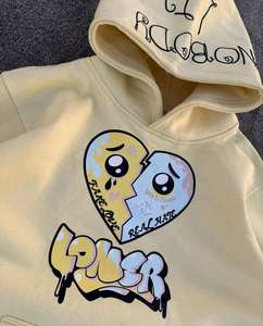 Sudadera con capucha Beige de gran tamaño Unisex nueva personalizada, Jersey de invierno con estampado de pantalla Vintage gráfico de peso pesado - Product Image 2
