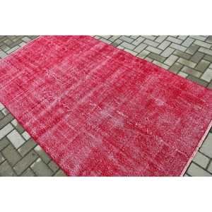 4.6x7.8 ft Vintage Area Rug, <b>Red</b> Pink Turkish Animal Print <b>Wool</b> Rug - Product Image 4
