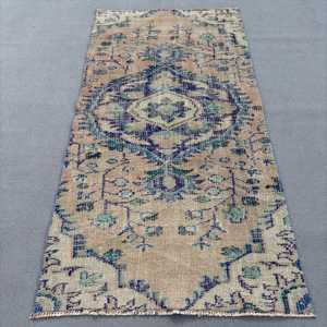 Alfombra Turca Vintage de 3.3x6.7 pies, Alfombra Decorativa, Alfombra con Puntos Azules - Product Image 1