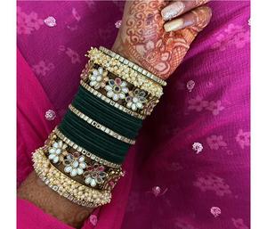 Bridal Velvet Bangles with Golden Work Bangle for Women Delicate Cuff Bangle Bracelet <b>Jewelry</b> at Wholesale Rate - Product Image 2