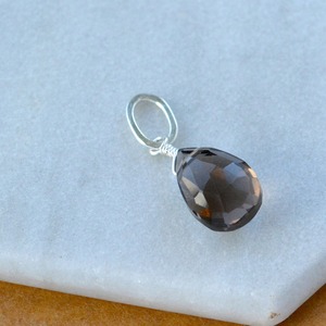 Pendentif en quartz fumé en forme de larme, pierre précieuse brune, plaqué or rose, charme délicat fait à la main, bijoux - Product Image 2