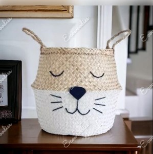 Cute Animal Shape Wicker Multifunctional <b>Basket</b> Seagrass and <b>Straw</b> Storage Belly <b>Baskets</b> for Kids Nursery Room Decoration - Product Image 3
