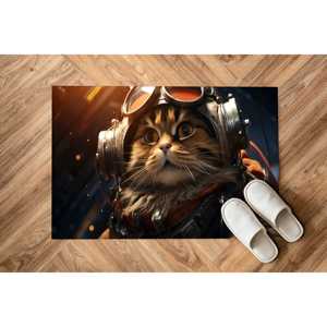 Felpudo Steampunk con diseño de gato: alfombra de bienvenida con motivos felinos de ciencia ficción, alfombra estampada, alfombra suave con pelo largo - Product Image 3