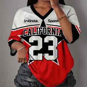 High Quality Sexy Ladies <b>Vneck</b> <b>Tshirt</b> Digital Print Oversized Short Sleeve Tee Womens Streetwear Fashion Loose Fit Top Custom - Product Image 1