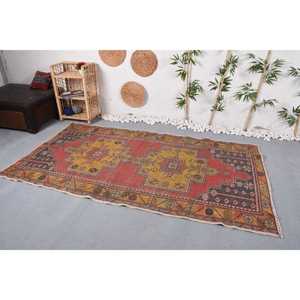 4.5x8.1 ft Turkish Vintage Rug, Area Rug, <b>Red</b> <b>Wool</b> Rug - Product Image 3