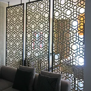 Diviseurs d'écrans en acier inoxydable, design d'art marocain sculpté métal mat coloré, cloison de séparation mobile insonorisante pour le hall