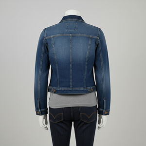 Veste en jean élégante pour femmes, col automne, finition en coton imperméable, coupe ample, courte, avec ceinture et fermeture éclair - Product Image 3