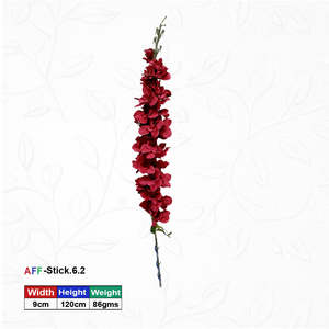 Flor Artificial de Orquídea Roja con Hojas, de Poliéster, Hecha a Mano, Estilo Natural, Duradera, Reutilizable y Reciclable - AFF-Stick-6.2 - Product Image 1