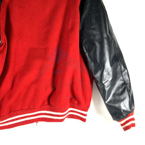 <b>Red</b> <b>and</b> <b>Black</b> Baseball <b>Varsity</b> <b>Jacket</b> with Adjustable Drawstrings Roomy Hand Warming Side Pockets Cotton Polyester Blend Fabric - Product Image 5