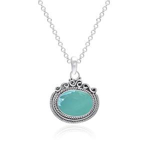 Cadeau d'amour Pendentif Aqua Calcedony Gemstone Pendentif fin en argent sterling 925 Collier de mariage parfait avec bijoux estampillés - Product Image 1