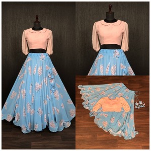 Conjunto de Top corto listo para usar con estampado digital de diseñador Premium con imitación Georgette Lehenga Nuevo concepto Boutique india de calidad premium - Product Image 4