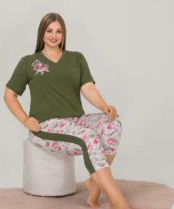 Conjunto de Pijama Capri de Viscosa para Mujer, Talla Grande, Estampado Floral, Ropa de Verano - Product Image 3