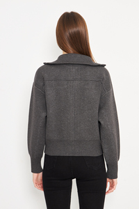 Manteau court décontracté pour femmes tricot à glissière en acier tricot manteau quotidien confortable avec col à capuche haut élégant confort assaisonné - Product Image 6