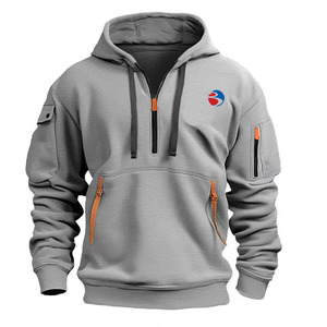 Sudadera con capucha personalizada para hombre, Sudadera con capucha de color sólido de gran tamaño con media cremallera y varios bolsillos, jersey con capucha para hombre - Product Image 2