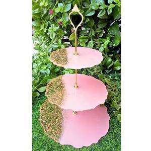 Support à gâteau en résine fait main de luxe à 3 niveaux, aspect marbre rose doré, antiadhésif, écologique, réutilisable, décoration de table, sculpture - Product Image 4
