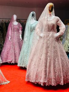 Robe longue ethnique indienne Anarkali pour femmes vêtements de fête adultes fantaisie broderie filet Dupatta en filet - Product Image 4