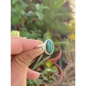 <b>925</b> <b>Silver</b> Natural Malachite Gemstone <b>Ring</b> Fashionable Romantic Classic Bezel Claw Inlay Setting Eye Geometric Pattern Gift - Product Image 2