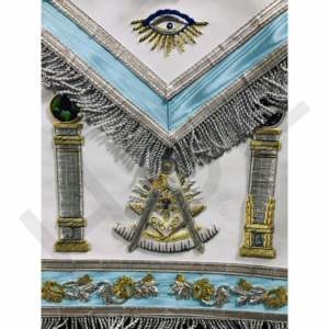 Tablier de Maître Maçon de Loge Bleue, Brodé à la Main, Régalia Maçonnique avec Franges Dorées, Équerre et Compas, Œil Qui Tout Voit et Piliers - Product Image 5