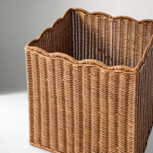 Cesta de Almacenamiento de Juguetes de Ratán Marrón Oscuro Cuadrada y Alta, Cesta de Mimbre Tejida con Borde Festoneado para Cuarto de Juegos Infantil - Product Image 5