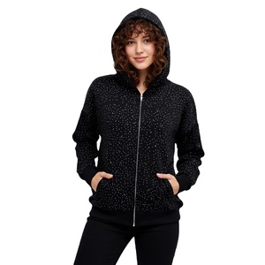 Sudadera con Capucha Personalizada con Pedrería, Sudadera Holgada y Gruesa para Mujer, Sudadera Informal de Manga Larga con Cordón y Cremallera - Product Image 1