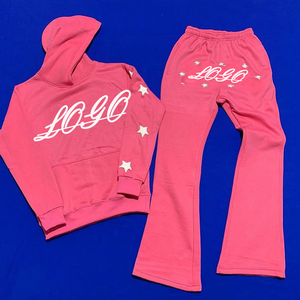 Survêtement évasé 100% coton de haute qualité pour hommes sweat à capuche uni à manches longues Logo personnalisé Streetwear respirant lourd solide - Product Image 3