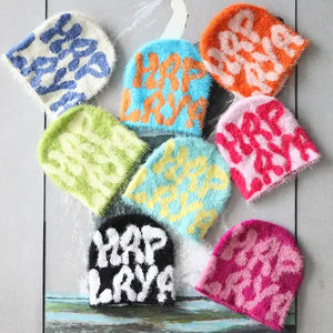 Bonnet de sport unisexe style Y2K tout en jacquard flou en mohair chapeau d'hiver en tricot Logo personnalisé dessin animé Camouflage Plaid - Product Image 1