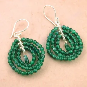 A Women's Bohemia Style Jade Bead Drop Dangle Earrings 925 Silver Green Spiral Design Wedding Fashion - Product Image 2