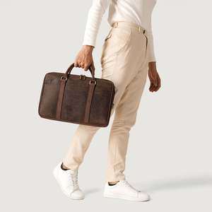 Preston Vintage Distressed Brown Genuine Cow <b>Leather</b> Briefcase <b>Soft</b> <b>Bag</b> with Two-Way Zipper Closure Casual Work Design Men's - Product Image 2