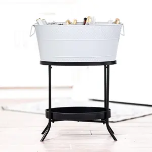 Venta al por mayor Fiesta al aire libre 5L Bebida Bañera Soporte de metal | OEM a granel de acero galvanizado blanco Bebida Bañera para vino Cerveza - Product Image 1