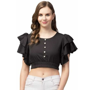 Camiseta corta de algodón transpirable para mujer, verano 2025, cuello redondo, manga corta, decoración informal con cuentas para mujer - Product Image 3