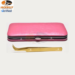 Pinzas de extensión de pestañas de alta calidad JACKBILLY pinzas de pestañas profesionales de Color dorado con puntas de embalaje de bolsa - Product Image 5