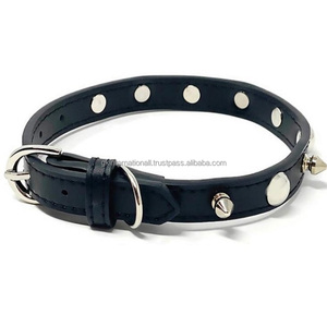 Collar de piel auténtica para perro, accesorio resistente y elegante, de cuero negro, con púas de metal, todos los tamaños - Product Image 2