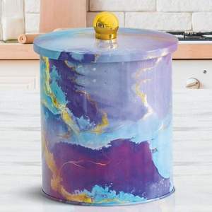 ที่จับ4.1L กระป๋องโลหะทรงกลมขนาด175x180มม. เนื้อหินอ่อนสีชมพูและสีทอง - Product Image 2