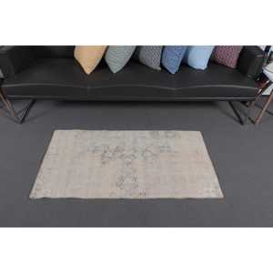 พรมตุรกีขนาดเล็ก, พรมวินเทจขนาด 2.1x4 ฟุต, พรมขนสัตว์สีเทาแบบอิคัต - Product Image 3