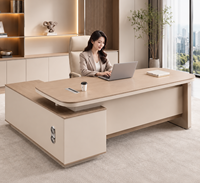 Bureau de direction en bois crème pour PDG et managers, avec armoire latérale gauche, OEM ODM, approvisionnement en gros