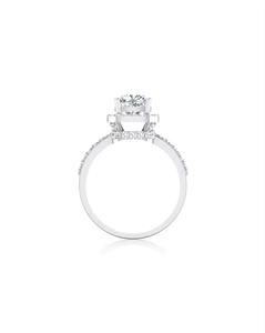 Cojín de diamante cultivado en laboratorio de 1,5 quilates y halo solitario de corte redondo con anillo de compromiso de acento VS Clarity EF Color en oro blanco de 14 quilates - Product Image 3