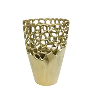 Coral Aluminum Gold Vase Home and Office Tabletop Flowers Display Vase Premium Quality Handmade Metal Vase for Modern Living