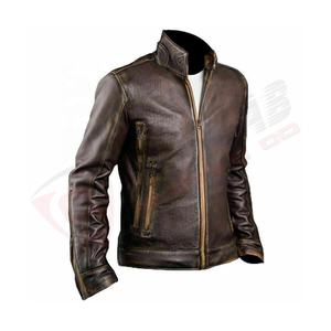 Hombres motocicleta Vintage desgastado manga completa Slim-Fit 2024 hombres Vintage-elegante bicicleta marrón cuero genuino chaquetas de motorista - Product Image 3