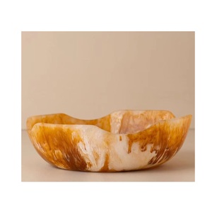 Bol décoratif en résine artistique fait à la main finition marbre brillant design élégant unique parfait pour la décoration de table ou de cuisine - Product Image 1