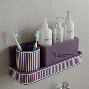 Estante de Pared para Baño Rectangular de Dos Piezas, Hecho a Mano, con Incrustaciones de Hueso Morado, Ecológico, Fácil de Limpiar, Diseño Floral, Organizador de Lujo - Product Image 1