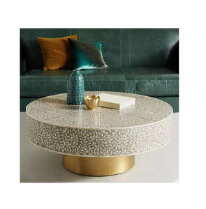 Mesa de centro de diseño Targua con incrustaciones de hueso para sala de estar, mueble con incrustaciones de hueso, mesa de centro redonda para cóctel - Product Image 6