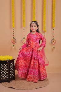 Indian Tie Dye Lehenga Choli para niñas Bandhani con Dupatta Ropa para niños - Product Image 2