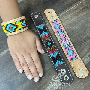 Venta al por mayor, joyería Punk, pulseras de cuentas de cuero genuino mecanizadas a mano, brazaletes de moda occidental más vendidos para mujer - Product Image 1