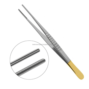 Pince à tissus DeBakey en acier inoxydable allemand, droite, 150 mm, à pointe fine, atraumatique, pour prélèvement vasculaire, avec embout de pouce - Product Image 1