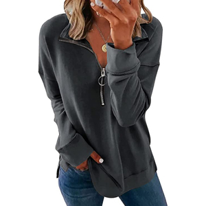 Manches longues demi fermeture éclair sweat hauts automne hiver dames décontracté long sweat à capuche Quater fermeture éclair pull - Product Image 5