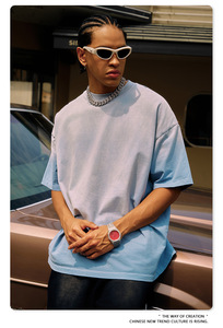 Camiseta al por mayor personalizada con efecto desgastado, estilo oversize con hombros caídos, para hombre, estilo urbano, camiseta básica de verano para hombre 2026 - Product Image 3