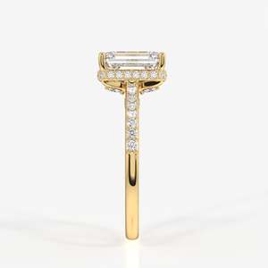 Sterling <b>Silver</b> Moissanite Diamond <b>Ring</b> with <b>Emerald</b> Cut Hidden Halo Design - Product Image 4